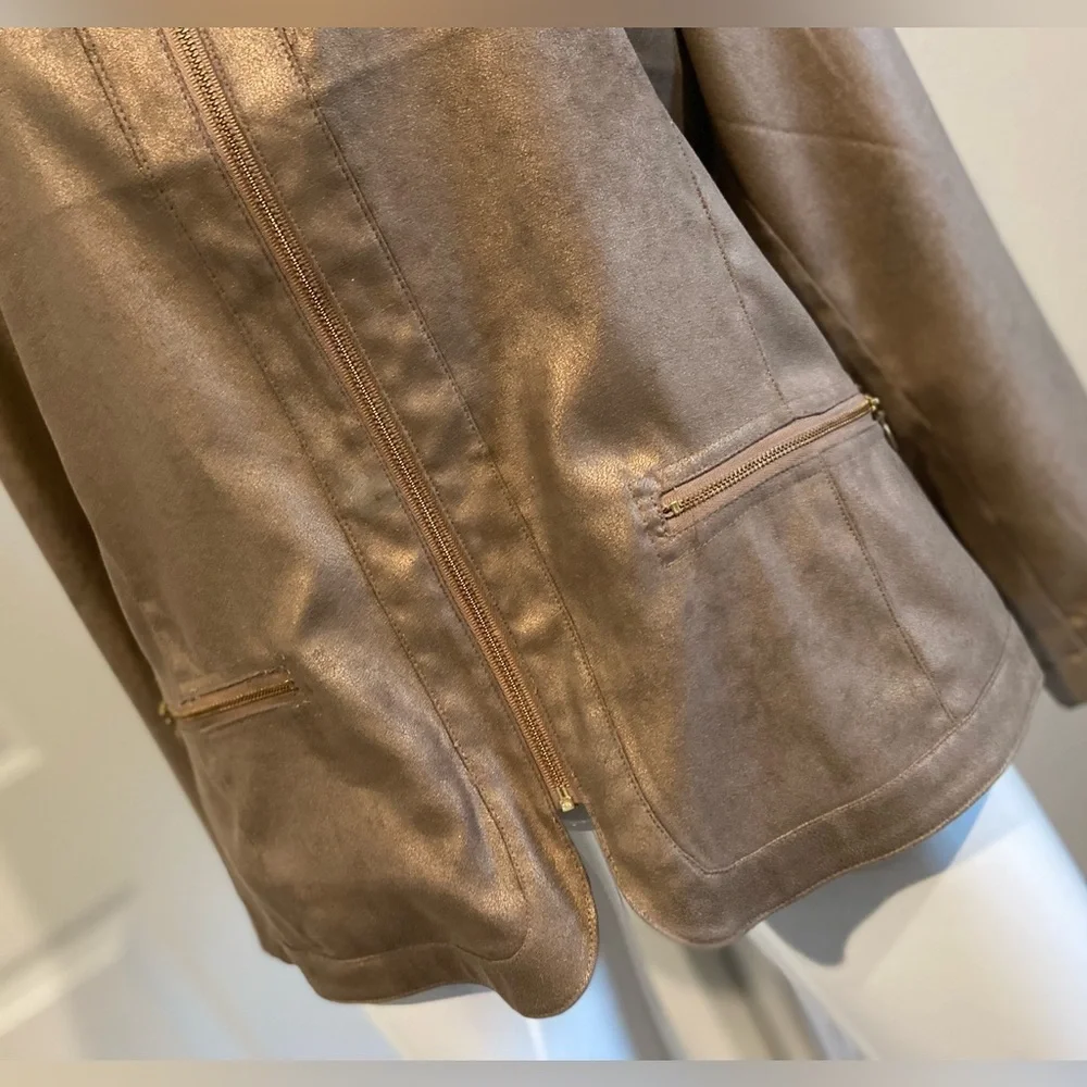 Additions By Chico’s~Shimmery~Bronze~Faux Suede~Zipper Close~Jacket~Size 3 (XL)